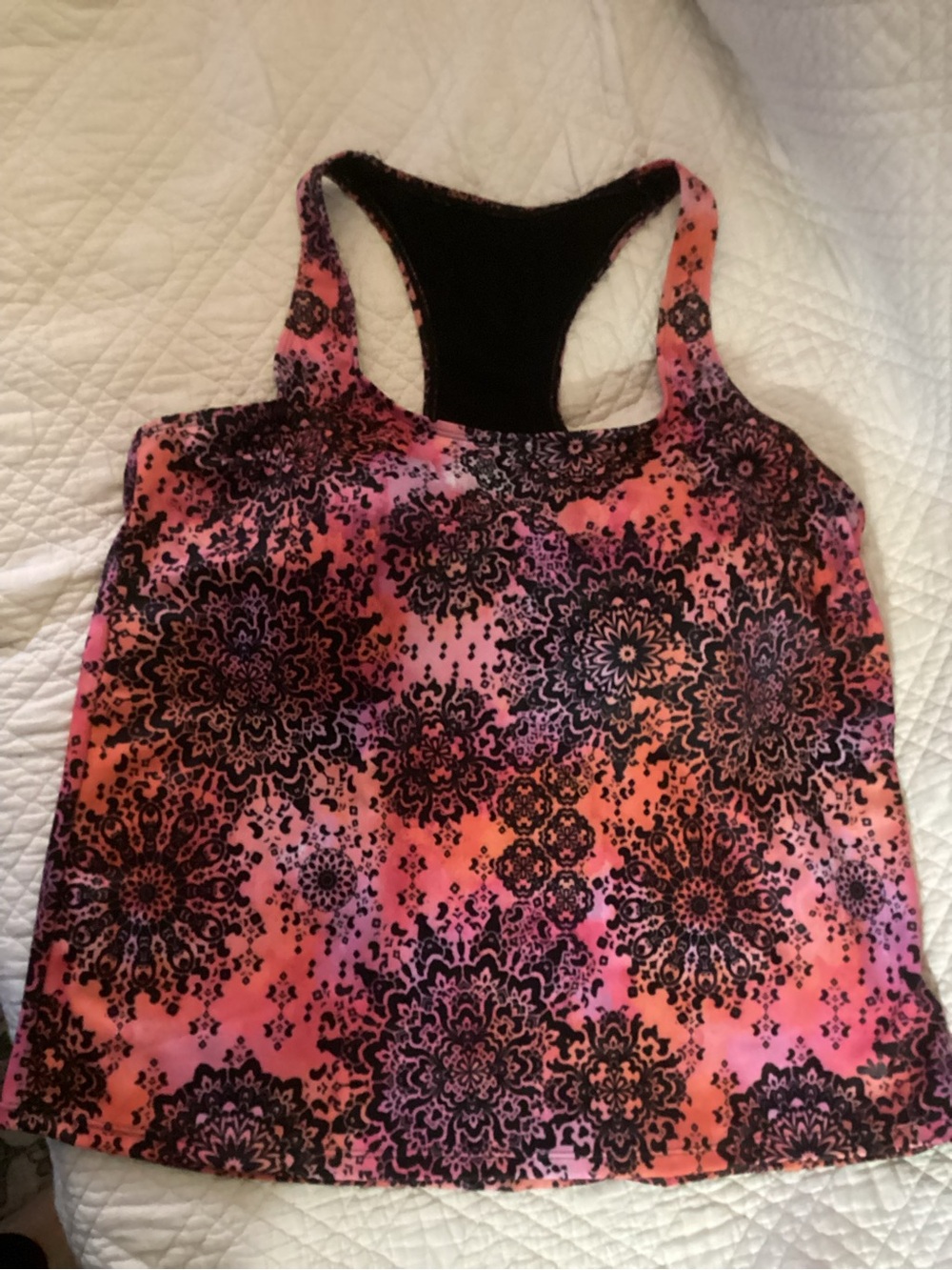 Swimsuits For All Pink and Black Floral Racerback Tankini Top
